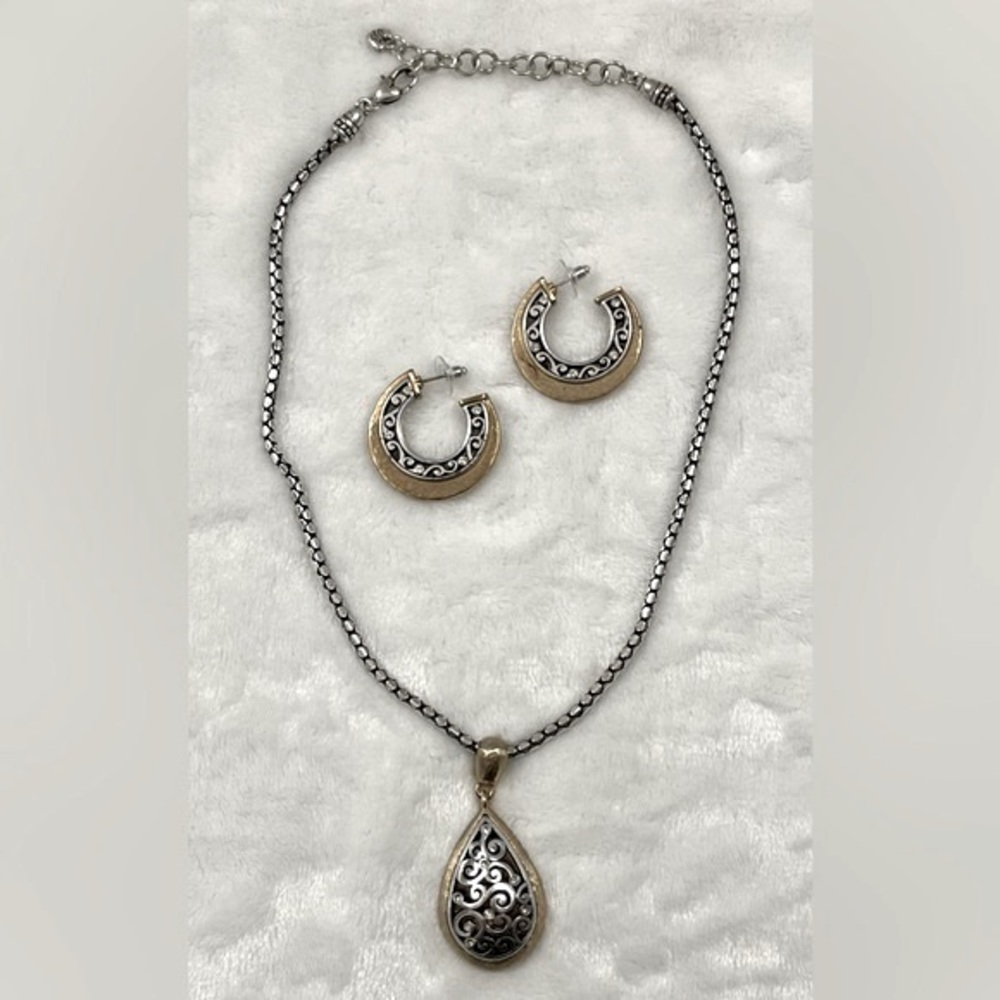 Brighton Two Tone & Rhinestone Necklace & Earring Set